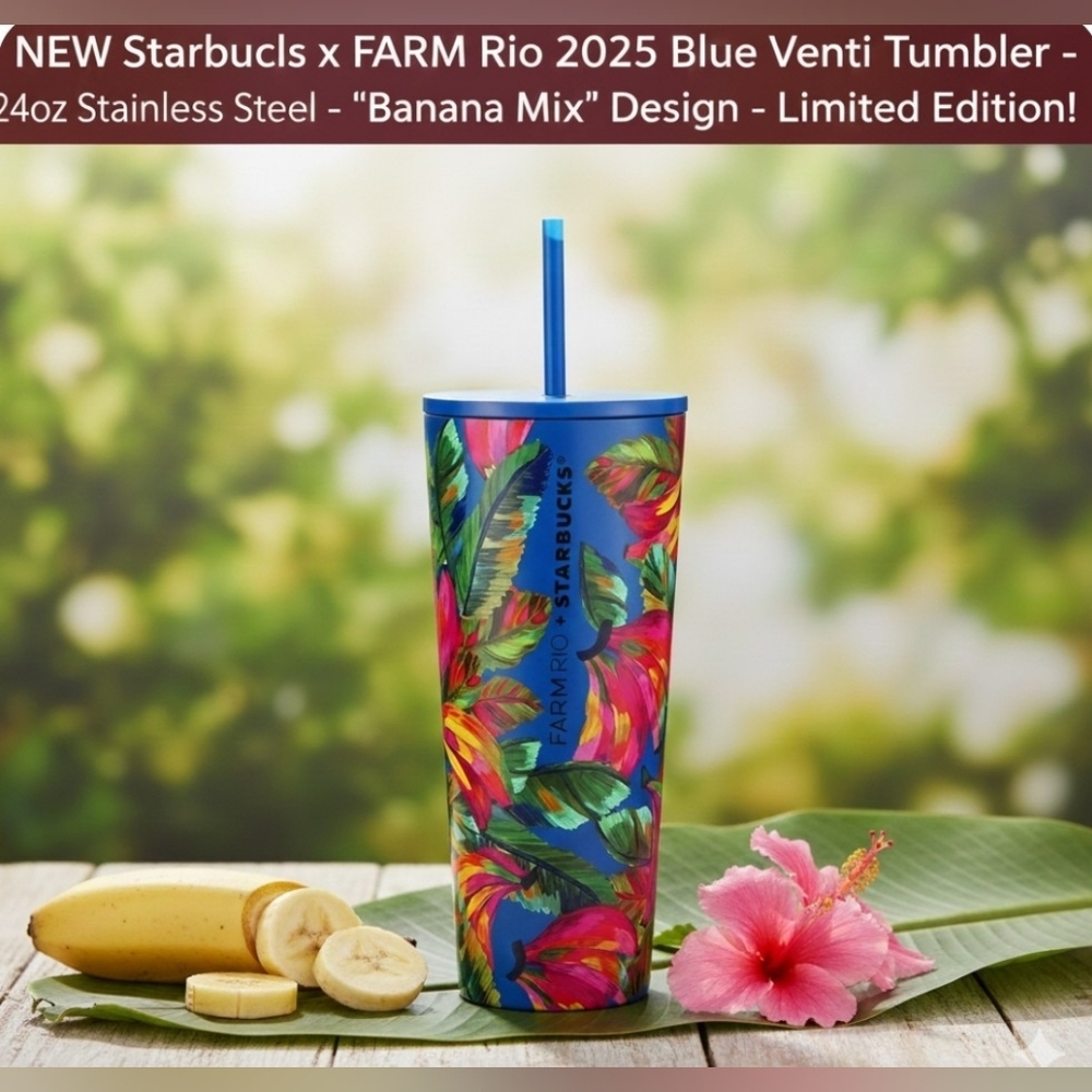 Starbucks x FARM Rio 2025 "Banana Mix" Blue Venti Tumbler 24oz Stainless Steel